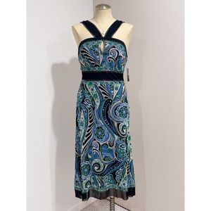 Mixit Women's Blue Black Printed Embellished Casual Midi Dress Size 6